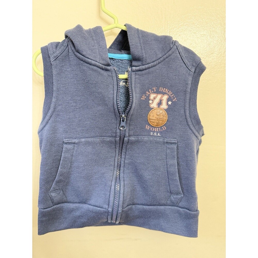 Disney World Parks Sleeveless Full Zip Hoodie Blue Kids XXS 3t
